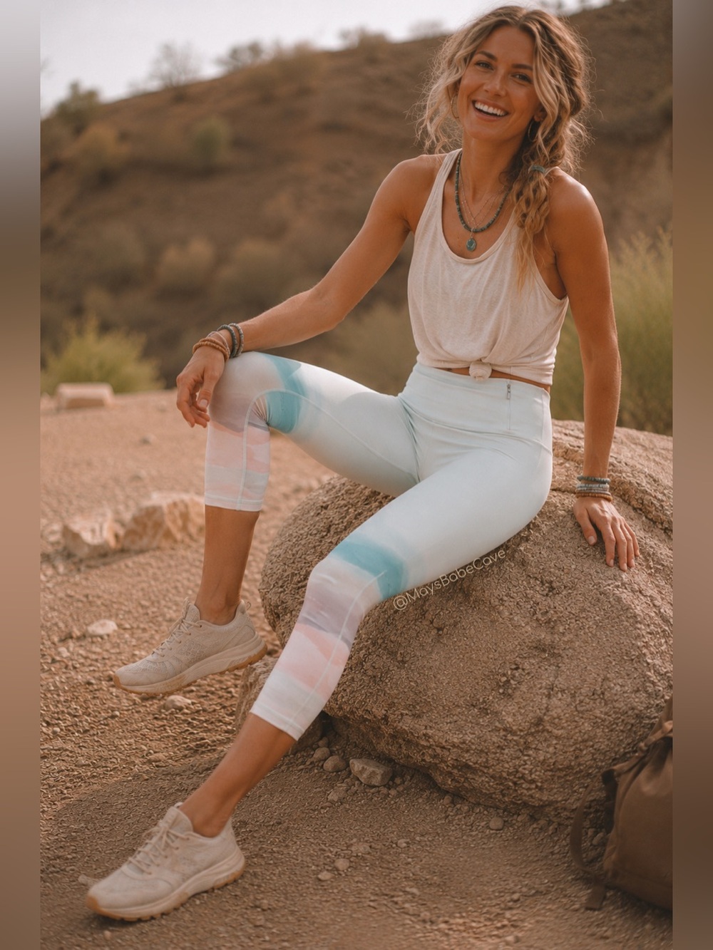 Calia Sunset Landscape Graphic Print Mint Green Cropped Leggings